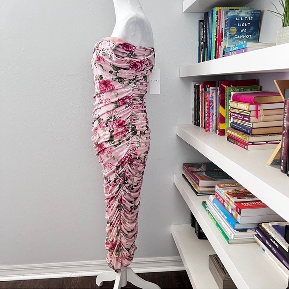 Pink Floral Off Shoulder Ruched Maternity Midi Dress size 6 - Picture 7 of 16